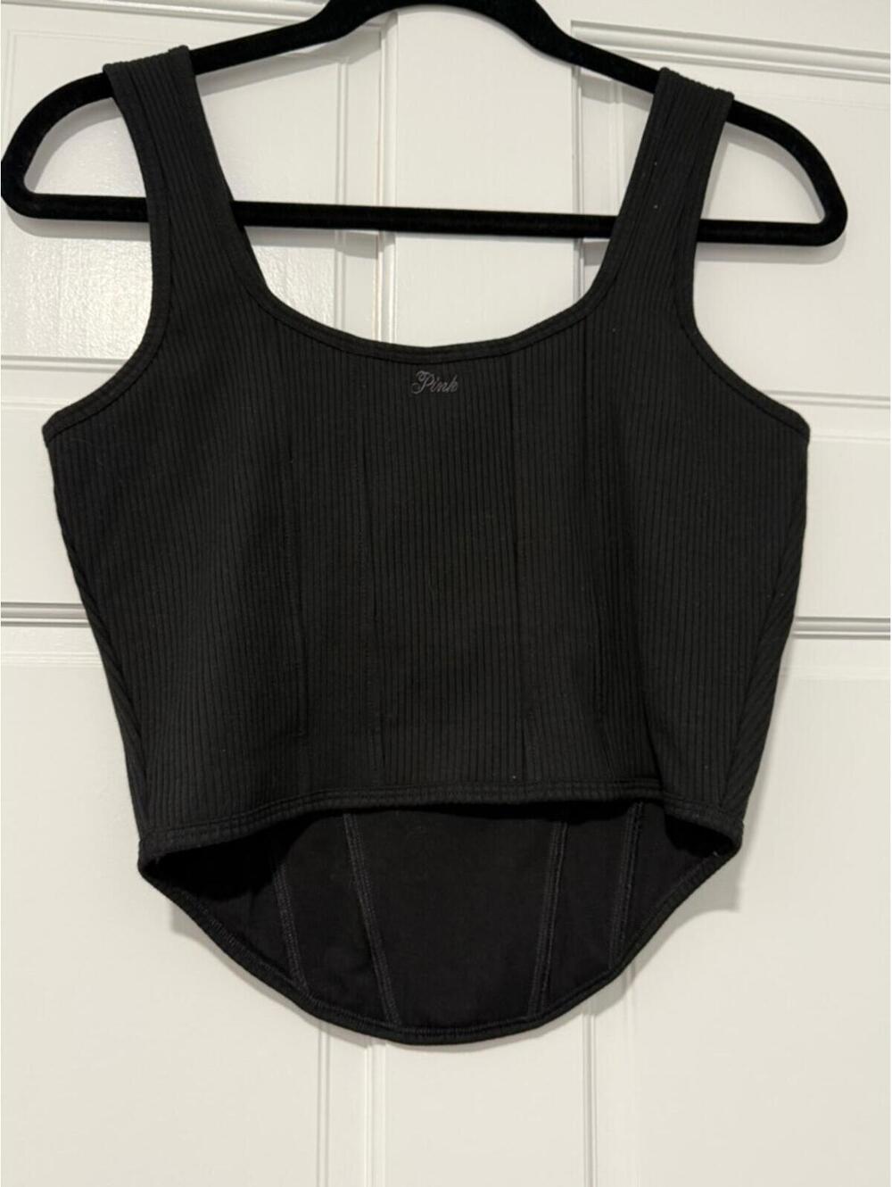 PINK Victoria's Secret Black Ribbed Scoop Crop Tank - Picture 4 of 5